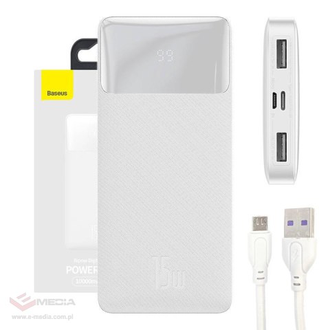 Powerbank Baseus Bipow 10000mAh, 2xUSB, USB-C, 15W (biały)