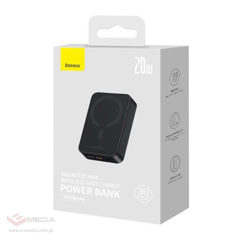 Powerbank magnetyczny Baseus Magnetic Mini 20000mAh, USB-C 20W MagSafe (czarny)