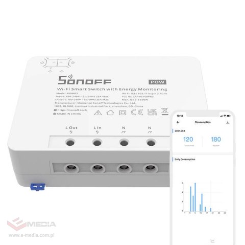 Inteligentny przełącznik WiFi z funkcją pomiaru prądu Sonoff POWR3