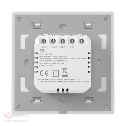 Inteligentny dotykowy przełącznik ścienny WiFi Sonoff TX T5 2C (2-kanałowy)