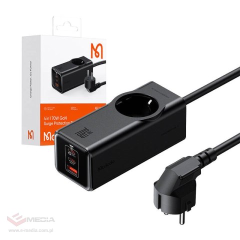 Listwa zasilająca GaN McDodo CH-4620 EU 70W, 2x USB-C, 1x USB, czarna