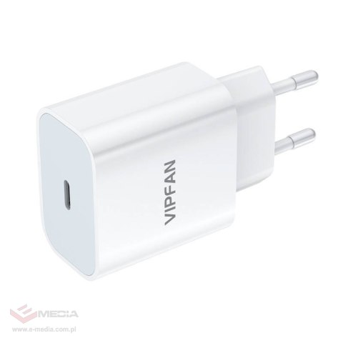 Ładowarka sieciowa VFAN E04, USB-C, 20W, QC 3.0 + kabel USB-C (biała)