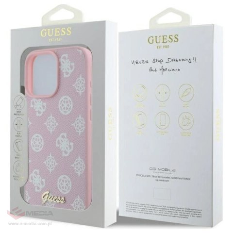 Etui Guess Peony Script MagSafe na iPhone 16 Pro Max - różowe