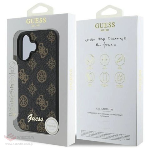 Etui Guess Peony Script MagSafe na iPhone 16 - czarne