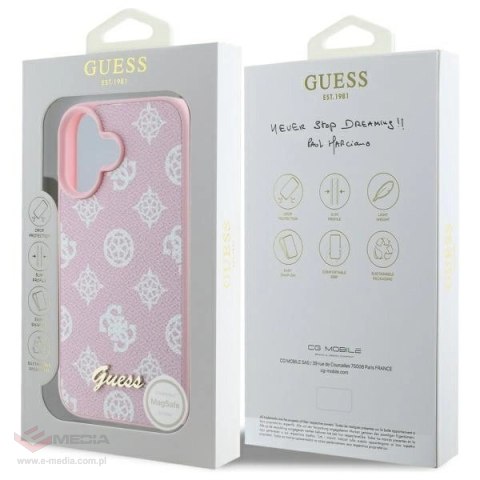 Etui Guess Peony Script MagSafe na iPhone 16 - różowe