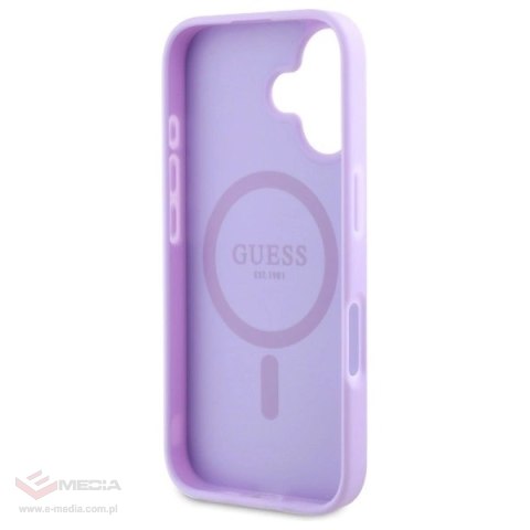 Etui Guess Saffiano Peony Classic Logo MagSafe na iPhone 16 - fioletowe