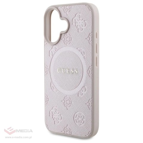 Etui Guess Saffiano Peony Classic Logo MagSafe na iPhone 16 - różowe