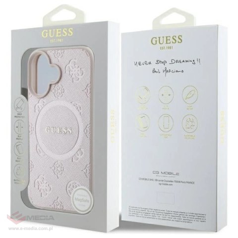 Etui Guess Saffiano Peony Classic Logo MagSafe na iPhone 16 - różowe