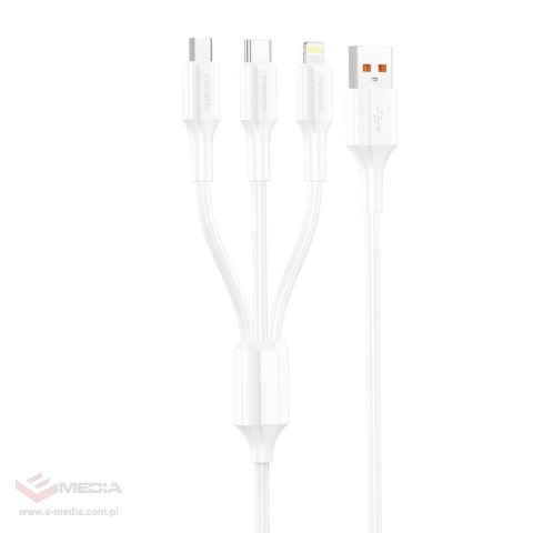 Kabel 3w1 USB do USB-C / Micro USB / Lightning Foneng XS01 , 3A, 1,2m (Biały)