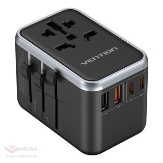 Adapter podróżny uniwersalny 65W Vention FJFB0 GaN 2xUSB-C 2xUSB-A (czarny)