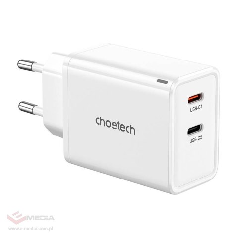 Ładowarka sieciowa Choetech PD6013, GaN, 2x USB-C, PD65W (biała)