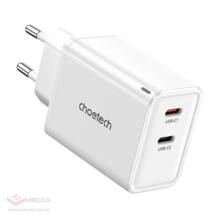 Ładowarka sieciowa Choetech PD6013, GaN, 2x USB-C, PD65W (biała)