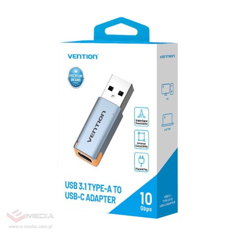 Vention Adapter USB CUAH0, USB-A 3.1 męski do USB-C żeński (szary)