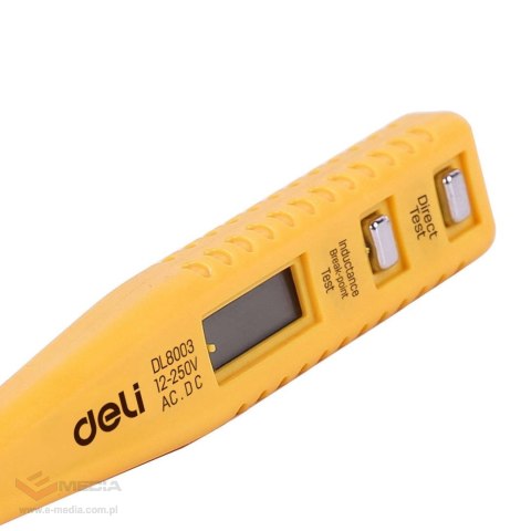 Próbnik napięcia Deli Tools EDL8003, elektroniczny, 12-250V (żółty)