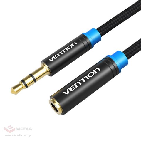 Kabel audio 3,5mm męsko-żeński w oplocie bawełnianym Vention VAB-B06-B150-M 1,5m czarny