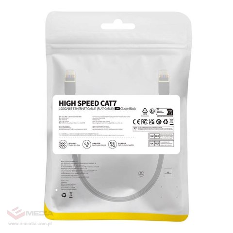 Płaski kabel sieciowy Baseus Ethernet RJ45, Gigabit, Cat.7, 1 m (czarny)