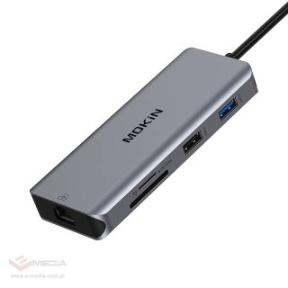 Stacja dokująca MOKiN 9w1 USB-C do 2x USB 3.0 + USB 2.0 + 2x HDMI + SD/TF + RJ45 + PD (srebrny)