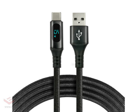 Kabel przewód pleciony USB - USB-C / Typ-C LCD everActive CBB-1CBL 100cm z obsługą szybkiego ładowania do 3A czarny