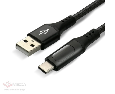 Kabel przewód pleciony USB - USB-C / Typ-C LCD everActive CBB-1CBL 100cm z obsługą szybkiego ładowania do 3A czarny