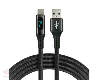 Kabel przewód pleciony USB - USB-C / Typ-C LCD everActive CBB-2CBL 200cm z obsługą szybkiego ładowania do 3A czarny