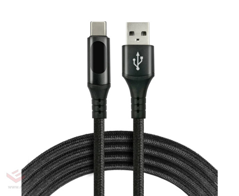 Kabel przewód pleciony USB - USB-C / Typ-C LCD everActive CBB-2CBL 200cm z obsługą szybkiego ładowania do 3A czarny