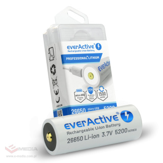 Akumulator everActive 26650 3,7V Li-ion 5200mAh micro USB z zabezpieczeniem BOX