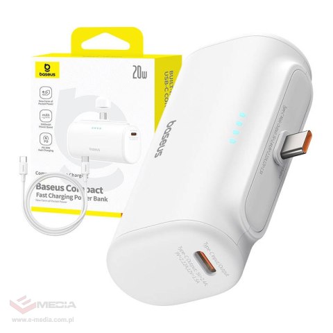Powerbank Baseus Compact 5000mAh, 20W, USB-C (biały)
