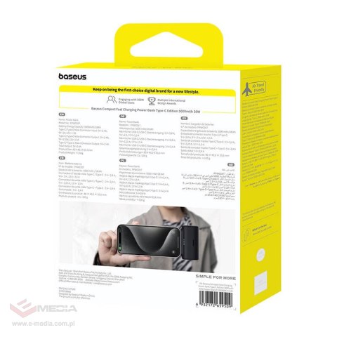 Powerbank Baseus Compact 5000mAh, 20W, USB-C (czarny)