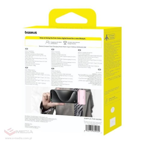 Powerbank Baseus Compact USB-C 5000mAh, 20W (różowy)
