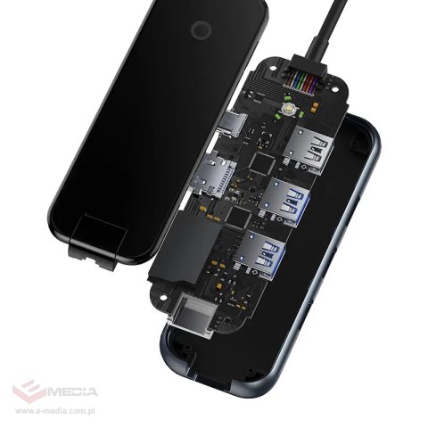 Adapter 8w1 Baseus Hub USB-C na HDMI + 2xUSB + PD + SD/TF + RJ45 (ciemny szary)