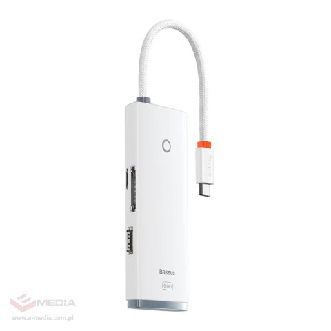 Hub 6w1 Baseus Lite Series, USB-C do 2x USB 3.0 + HDMI + USB-C + TF/SD (biały)
