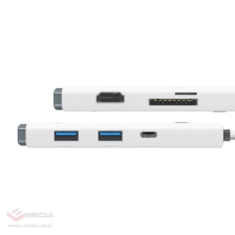 Hub 6w1 Baseus Lite Series, USB-C do 2x USB 3.0 + HDMI + USB-C + TF/SD (biały)