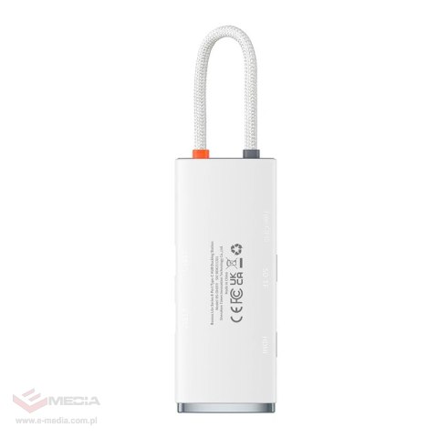Hub 6w1 Baseus Lite Series USB-C do 2x USB 3.0 + USB-C PD + HDMI + SD/TF (biały)