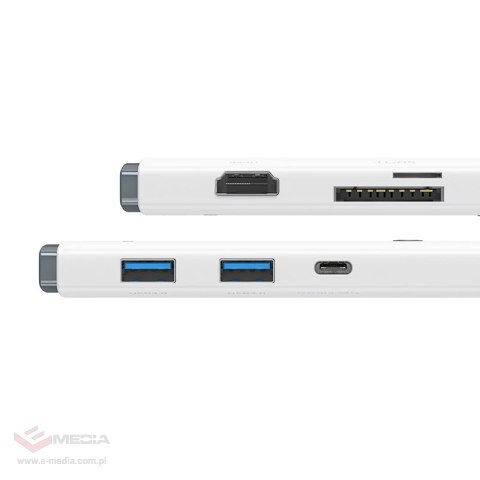 Hub 6w1 Baseus Lite Series USB-C do 2x USB 3.0 + USB-C PD + HDMI + SD/TF (biały)