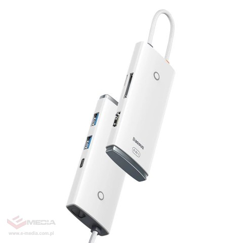 Hub 6w1 Baseus Lite Series USB-C do 2x USB 3.0 + USB-C PD + HDMI + SD/TF (biały)
