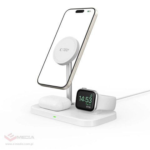 Ładowarka Tech-Protect QI15W-A22 indukcyjna MagSafe ze stojakiem 3w1 MagSafe na smartfon / Apple Watch / AirPods - biała