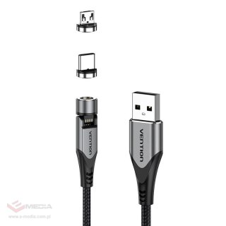 Magnetyczny Kabel 2w1 USB do USB-C/Micro USB Vention CQXHD 3A 0.5m (szary)