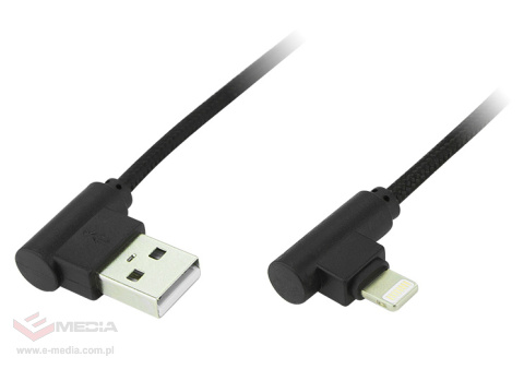 Kabel USB A - iPhone 1,0m kątowy czarny oplot