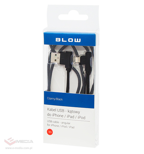 Kabel USB A - iPhone 1,0m kątowy czarny oplot
