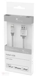 Kabel USB A - iPhone 1,0m srebrny plecionka