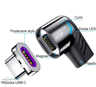 Magnetyczny adapter kątowy USB-C 100W QC