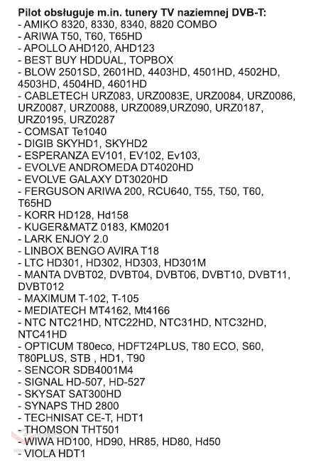 Pilot uniwersalny do tunerów DVB-T