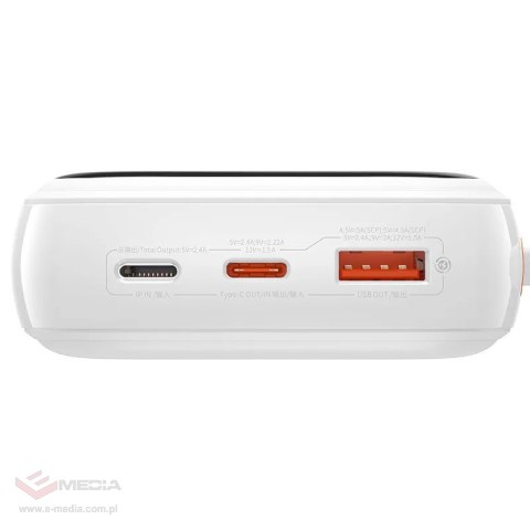 Powerbank Baseus Qpow PRO z kablem Lightning, portem USB-C i USB, 20000mAh, 20W (biały)