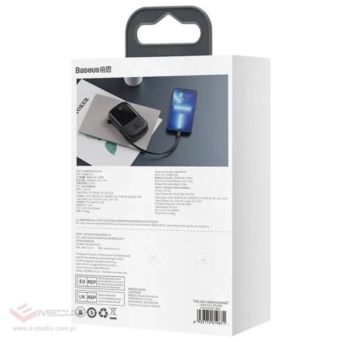 Powerbank BASEUS Qpow Pro 20000mAh 20W z kablem Lightning (czarny)