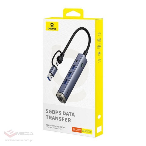 Hub 4w1 Baseus UltraJoy USB-A&USB-C do 3xUSB3.0+USB-C+RJ45 (szary)