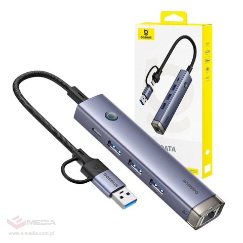Hub 4w1 Baseus UltraJoy USB-A&USB-C do 3xUSB3.0+USB-C+RJ45 (szary)