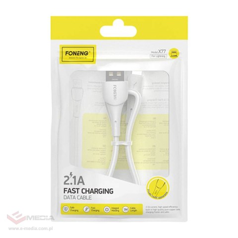 Kabel USB do Lightning Foneng X77, 2.1A, 1m (biały)