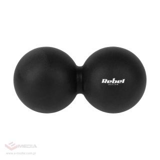 Duoball podwójna piłka do masażu 6.2cm, kolor czarny, materiał silikon, REBEL ACTIVE