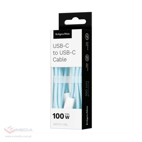 Kabel USB typu C - USB typu C 100 W 1,5 m niebieski Kruger&Matz Basic