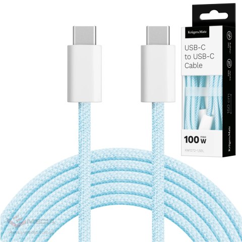 Kabel USB typu C - USB typu C 100 W 1,5 m niebieski Kruger&Matz Basic
